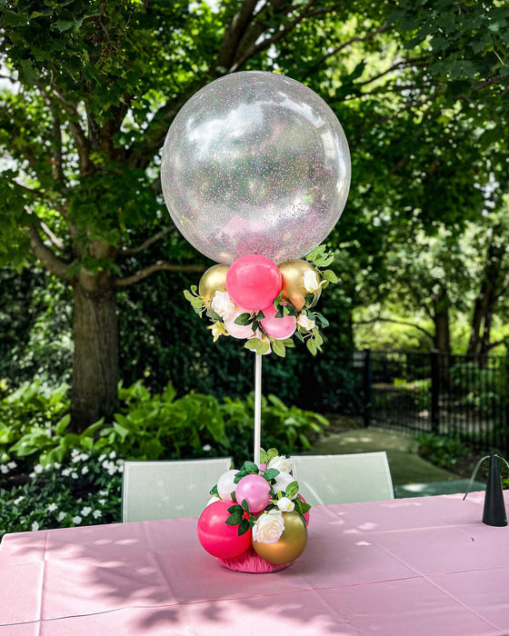 Garden Bat Mitzvah Glitter & Flowers Balloon Centerpiece