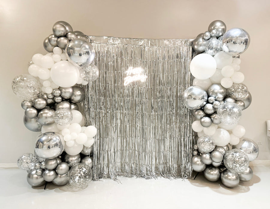 Silver Birthday Fringe Backdrop Balloon Wall