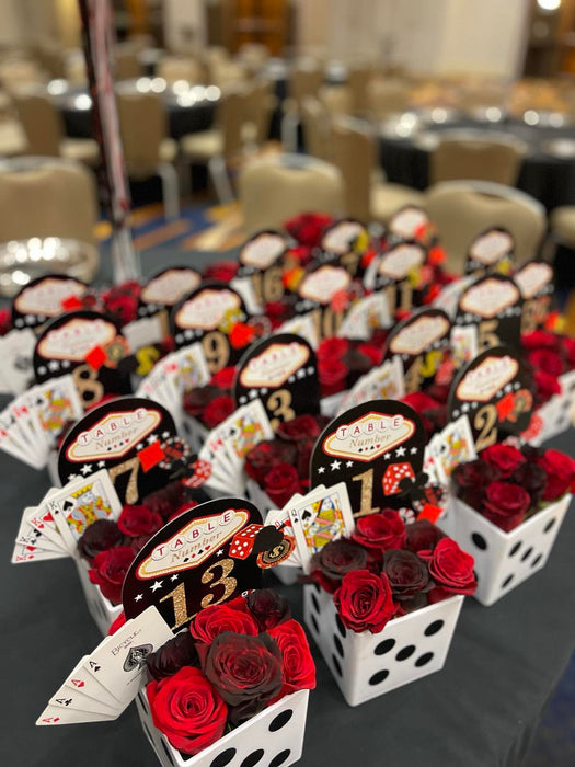 Casino Floral Centerpiece Dice and Deck of Cards Per Dozen- Fresh Flowers