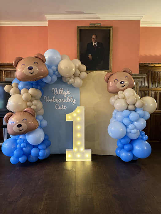 Teddy First Birthday Balloon Backdrop