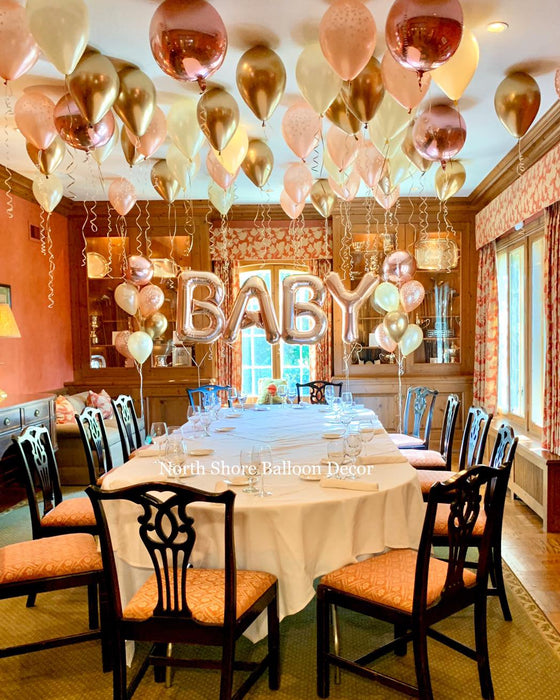Baby Girl Baby Shower Floating Helium, "BABY" Sign & Helium Bouquets