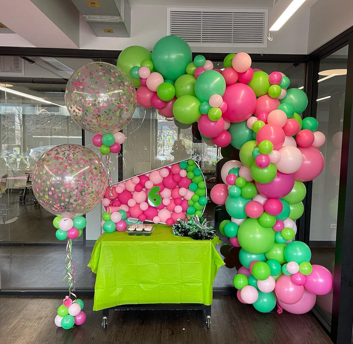Watermelon 6th Birthday Party Organic Balloon Garland, Large Confetti, Balloon Mosaic