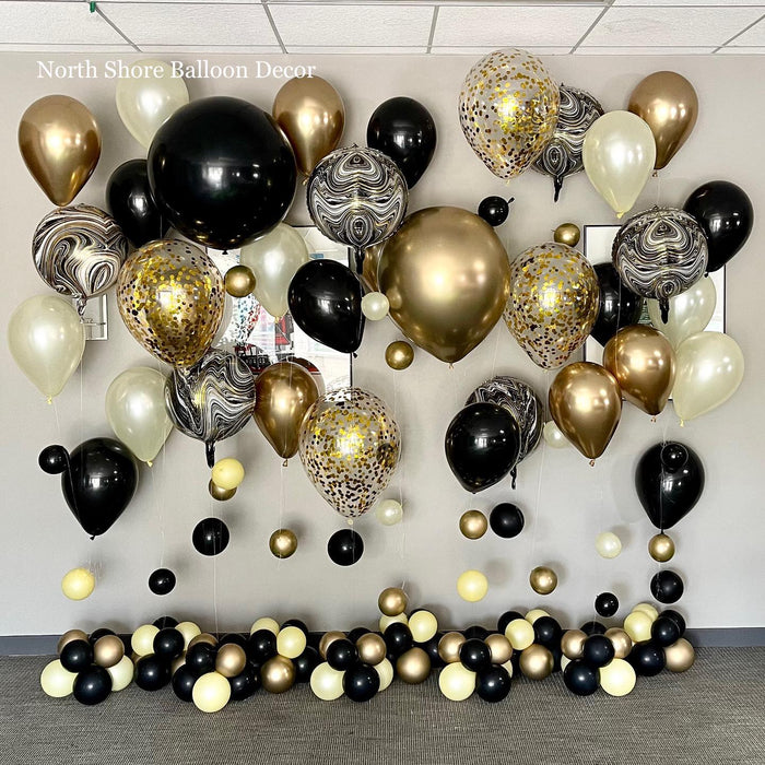 Golden 50th Birthday Helium Balloon Wall with Numbers