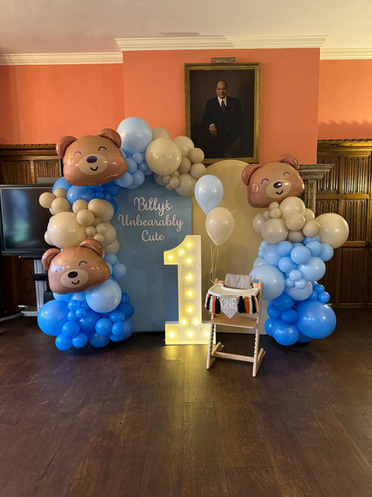 Teddy First Birthday Balloon Backdrop