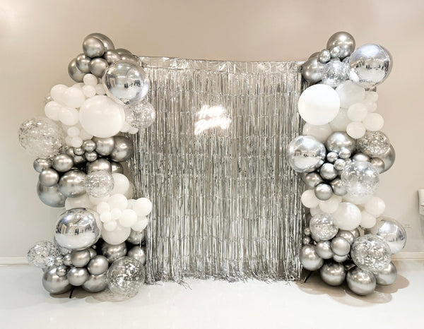 Silver Birthday Fringe Backdrop Balloon Wall