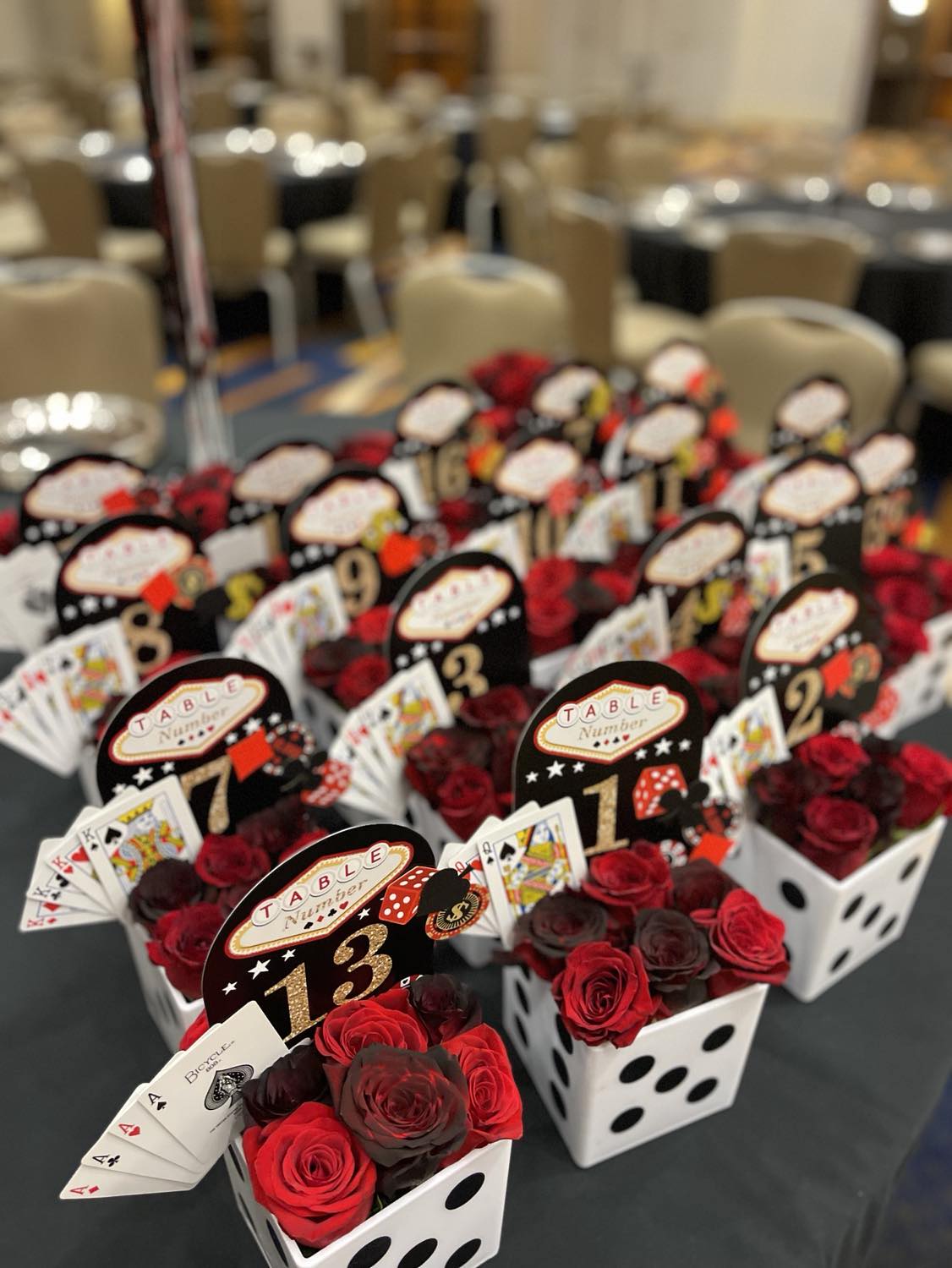 Casino Floral Centerpiece Dice and Deck of Cards Per Dozen- Fresh Flowers