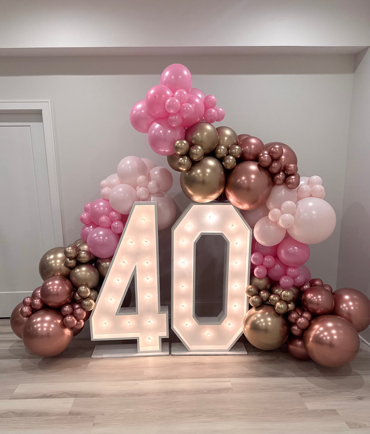 $565 30th Birthday Organic Balloon Garland with Light up Marquee Numbers