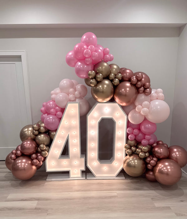 $565 30th Birthday Organic Balloon Garland with Light up Marquee Numbers