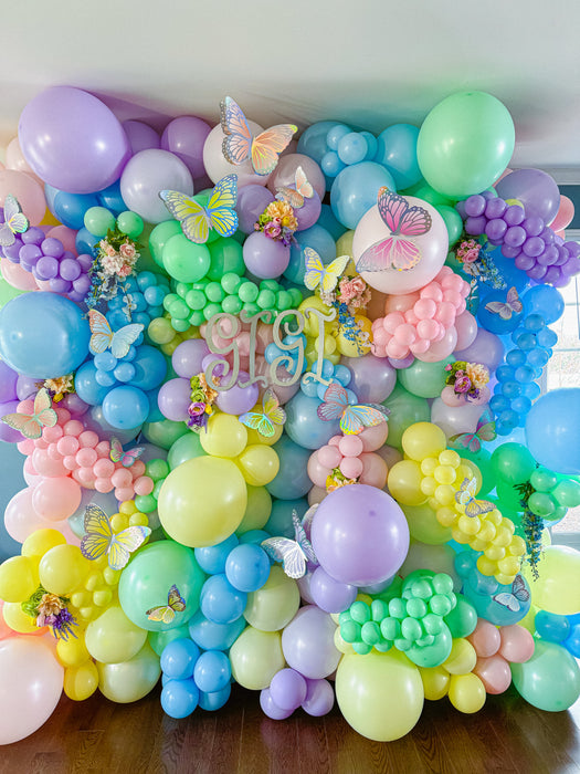 Pastel First Birthday Butterfly Balloon Wall