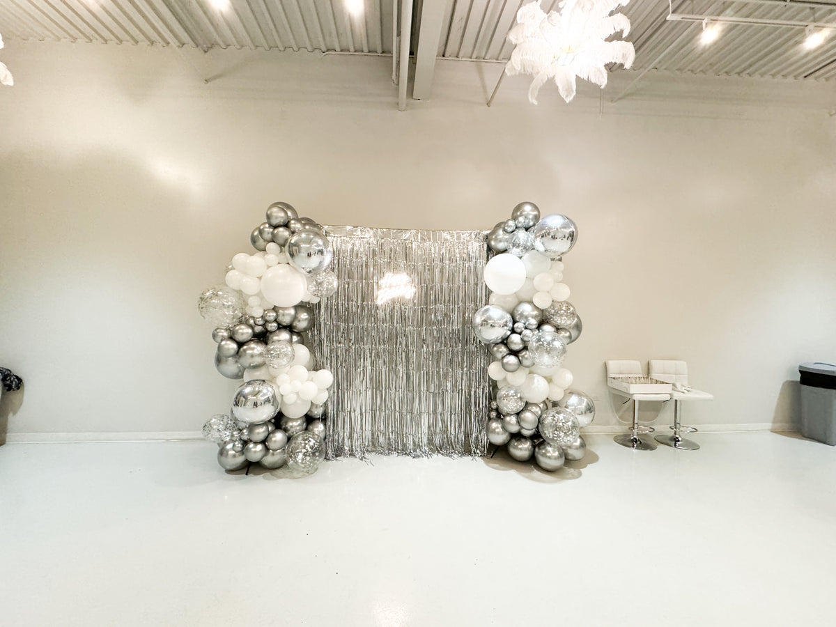 Silver Birthday Fringe Backdrop Balloon Wall