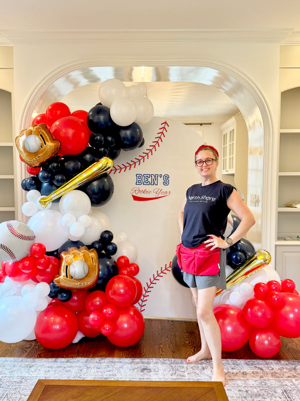 Baseball Birthday Backdrop & Balloon Garland