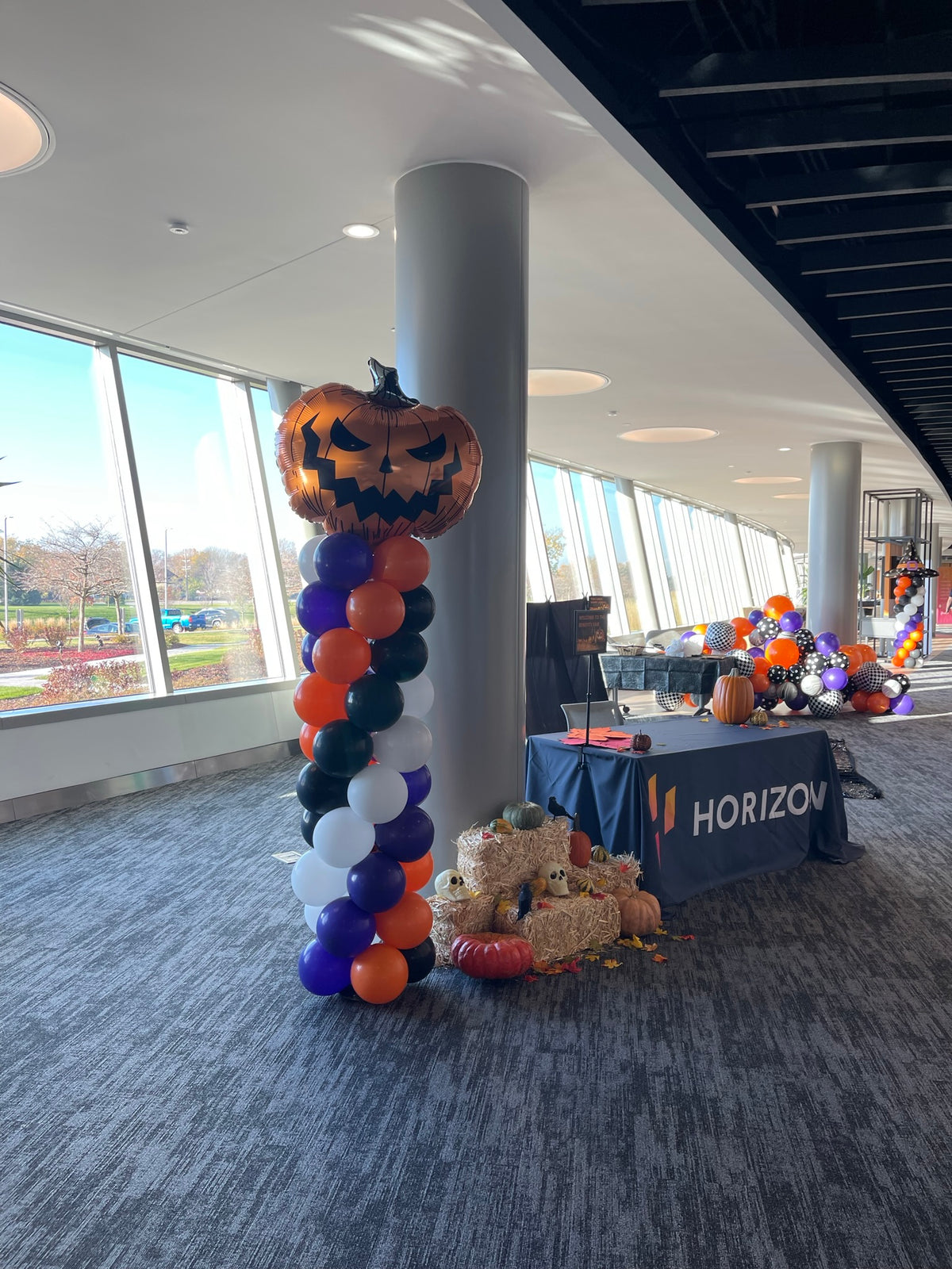 Festive Halloween Office Balloon Arch, Photo Op, Columns & Mini Sculptures