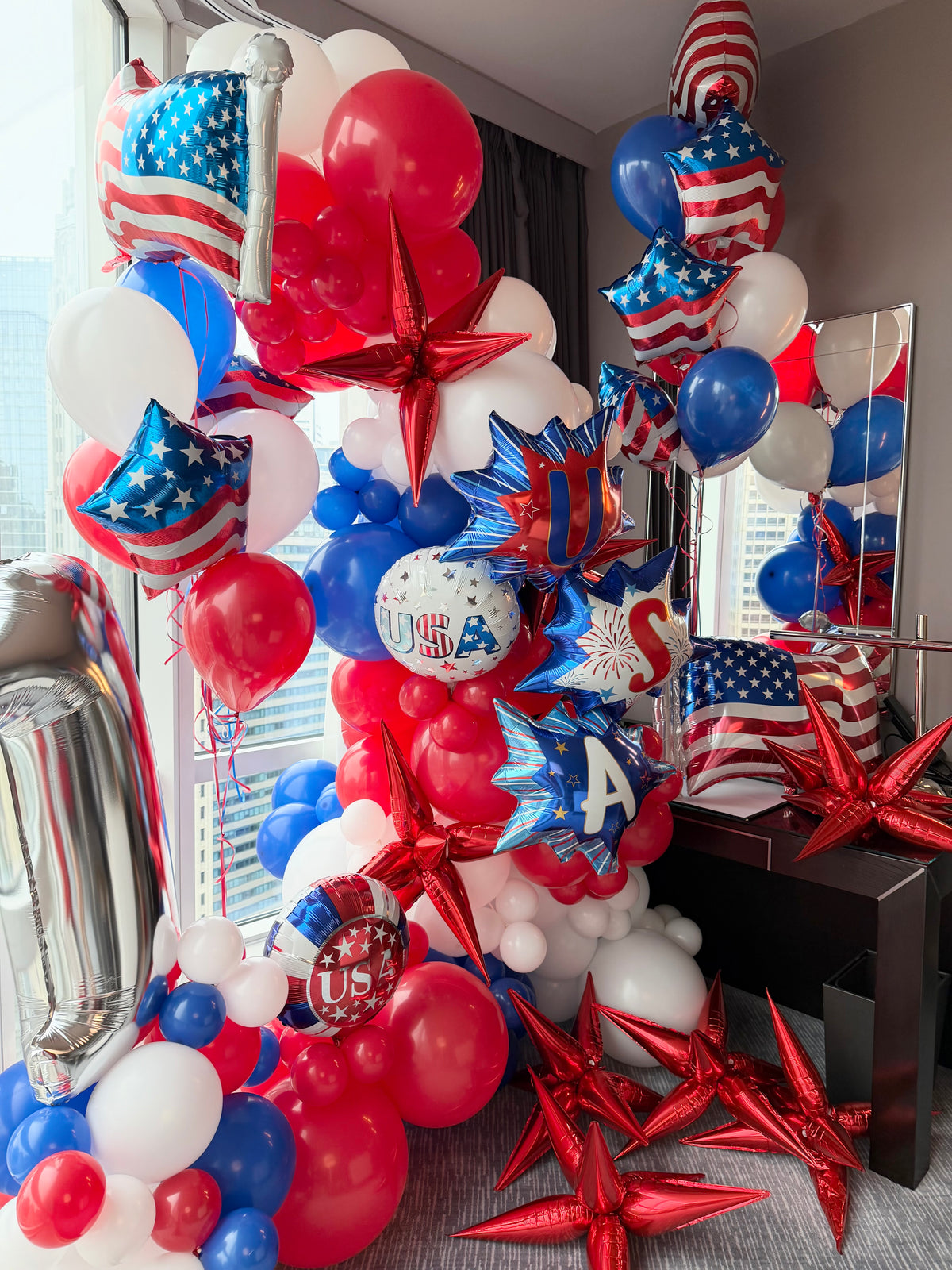 Mature Patriotic 90th Birthday Garland, LED Numbers & Fringe Backdrop (Copy)