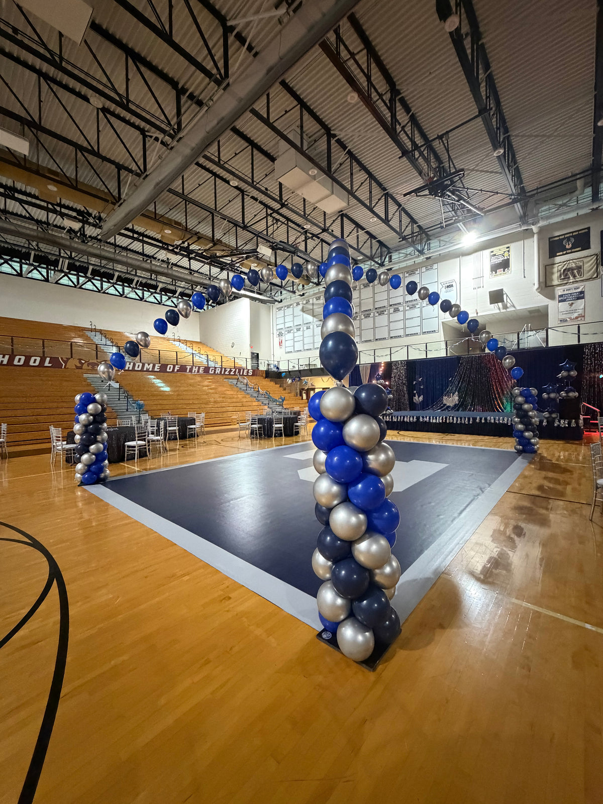 Prom Columns and Classic String of Pearls Dance Floor School Balloon Arch
