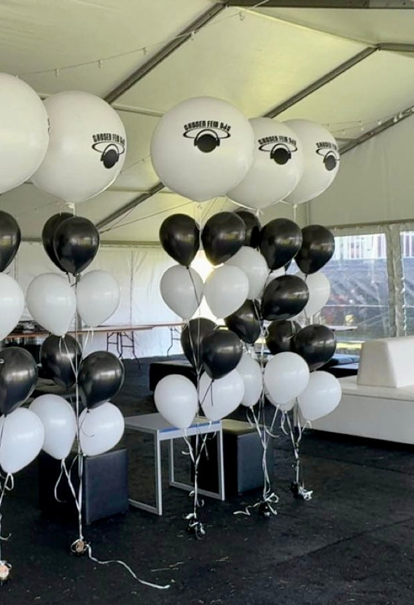 White and Black Logo Helium Balloon Bouquets