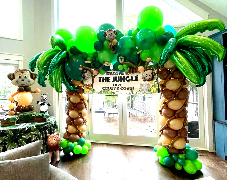 Jungle Monkey Palm Trees Balloon Banner