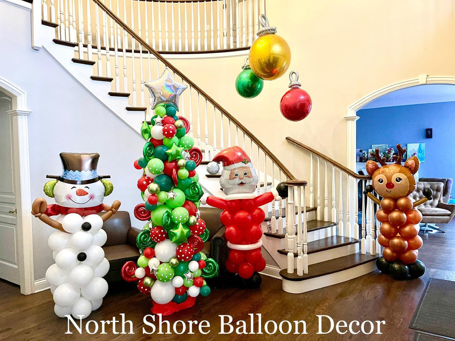Ornaments, Santa, Reindeer, Snowman & Christmas Tree Sculpture Scene