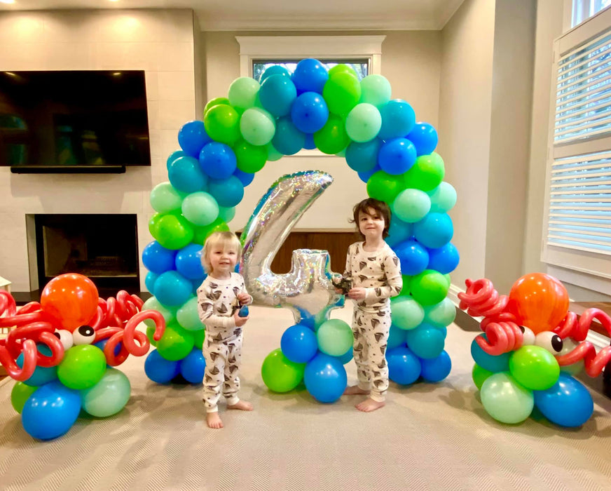 Underwater 4th Birthday Classic Balloon Arch with Mini Columns & Number