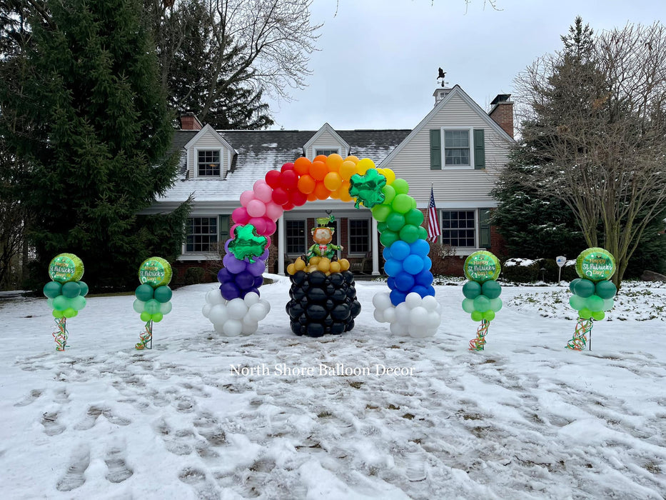 Lucky St. Patrick's Day Display with Balloon Arch, Leprechaun & Pot of Gold Sculpture