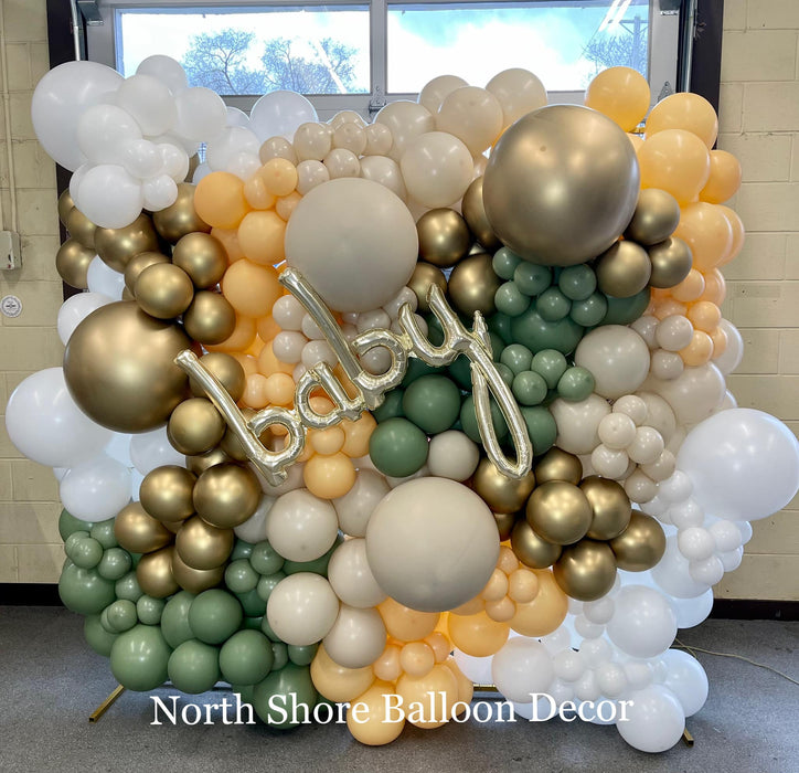 Sage "Baby" Shower Organic Balloon Wall & Photo Op Backdrop