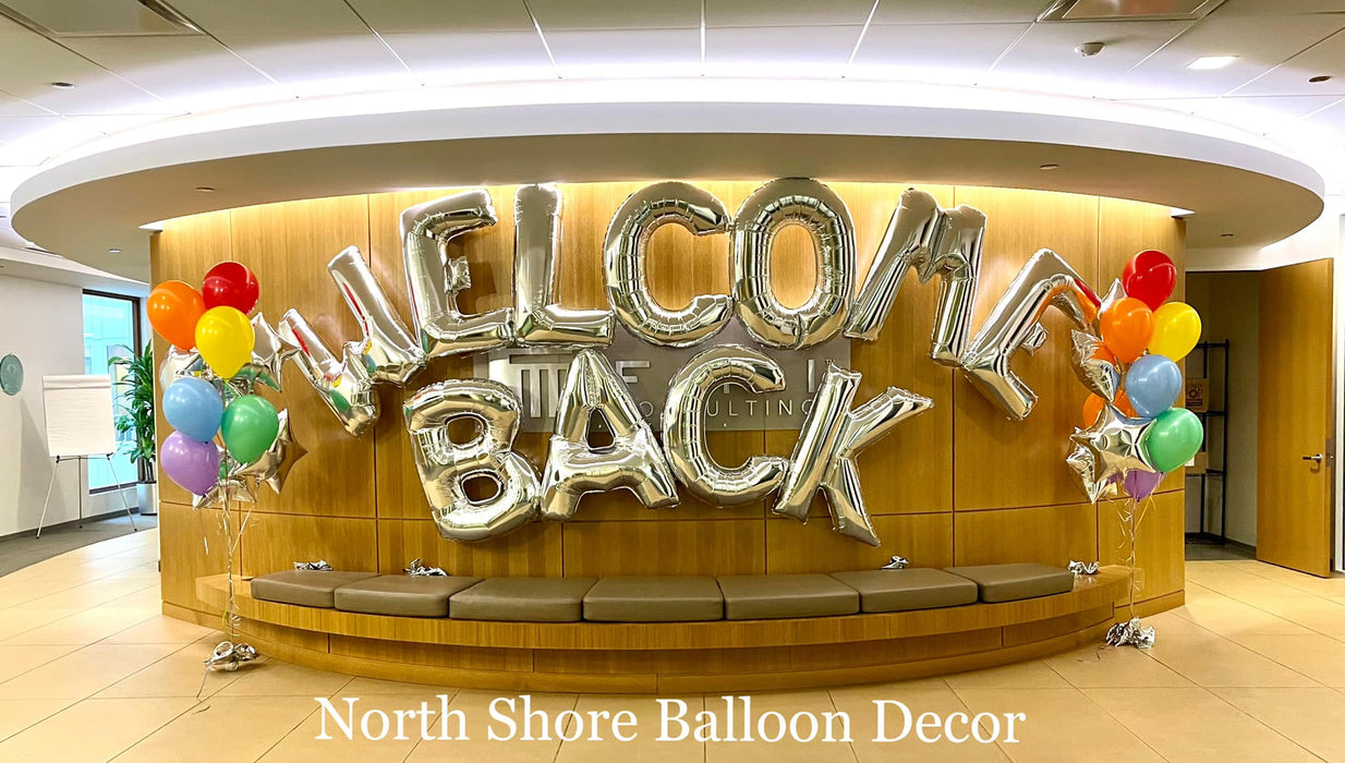 "Welcome Back" Corporate Office Banner & Helium Bouquets