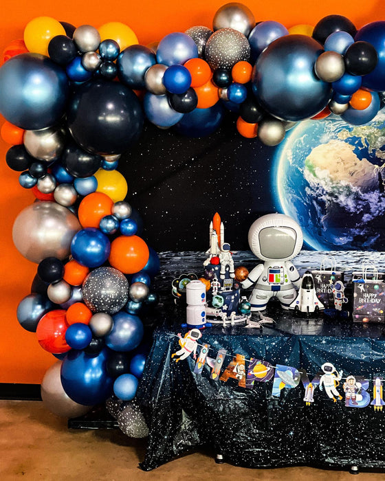 Astronaut 7th Birthday Party Table Decor, Balloon Garland, Floating Name Balloon Arch, Helium Bouquets