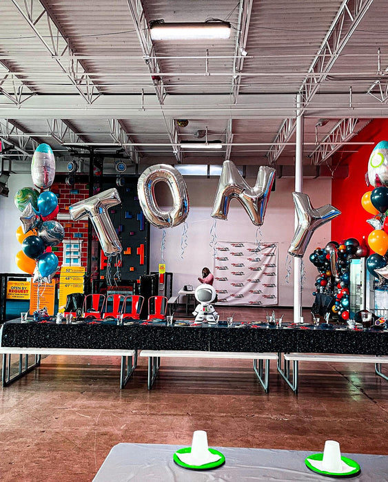 Astronaut 7th Birthday Party Table Decor, Balloon Garland, Floating Name Balloon Arch, Helium Bouquets