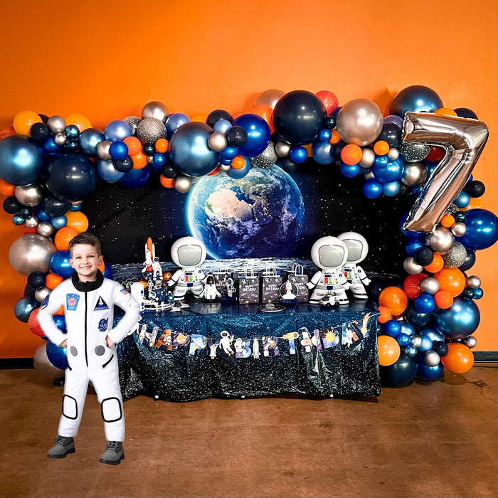 Astronaut 7th Birthday Party Table Decor, Balloon Garland, Floating Name Balloon Arch, Helium Bouquets
