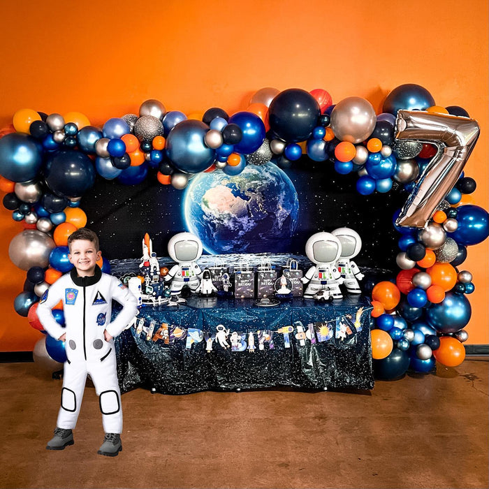 Astronaut 7th Birthday Party Table Decor, Garland, Floating Name Arch, Helium Bouquets