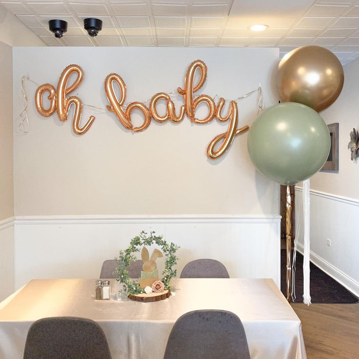 "Oh Baby!" Shower Event Room Garland, Table Centerpiece, Helium Tassels