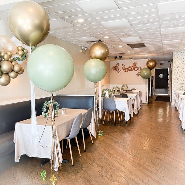 "Oh Baby!" Shower Event Room Garland, Table Centerpiece, Helium Tassels