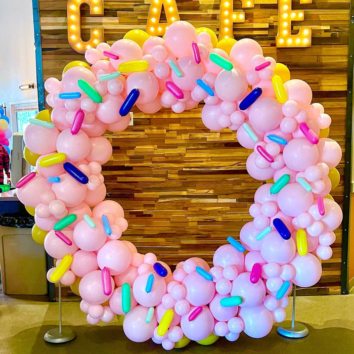 "Donut Grow Up" First Birthday Dessert Table Organic Half Balloon Arch