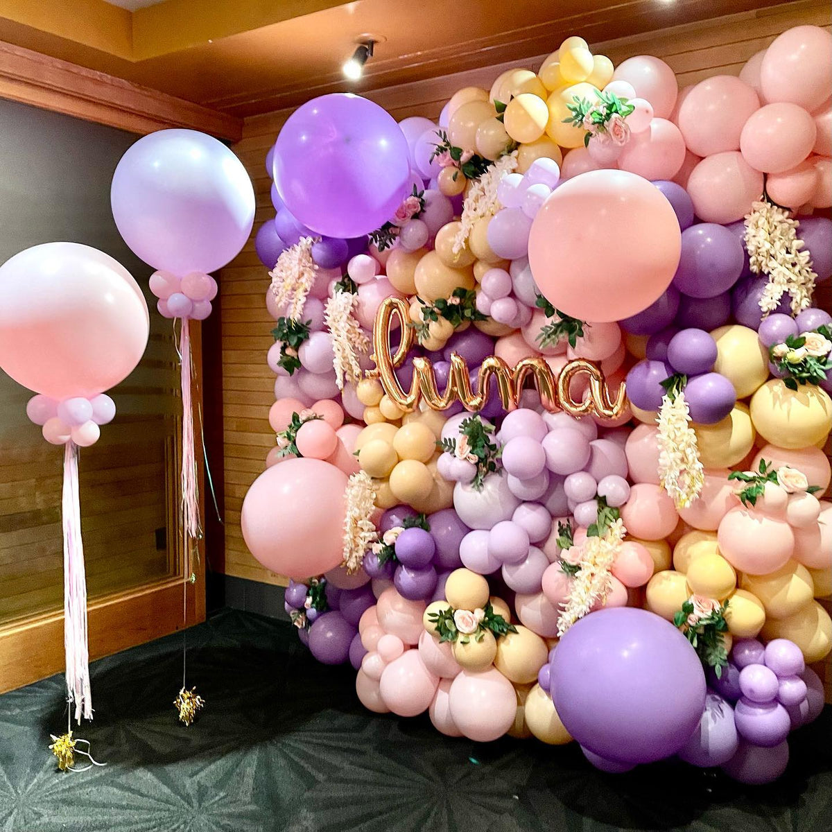 Pastel Floral Balloon Wall, Backdrop & Helium Tassels