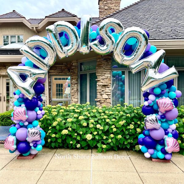 Seashell Blues and Name Balloon Arch 12x12