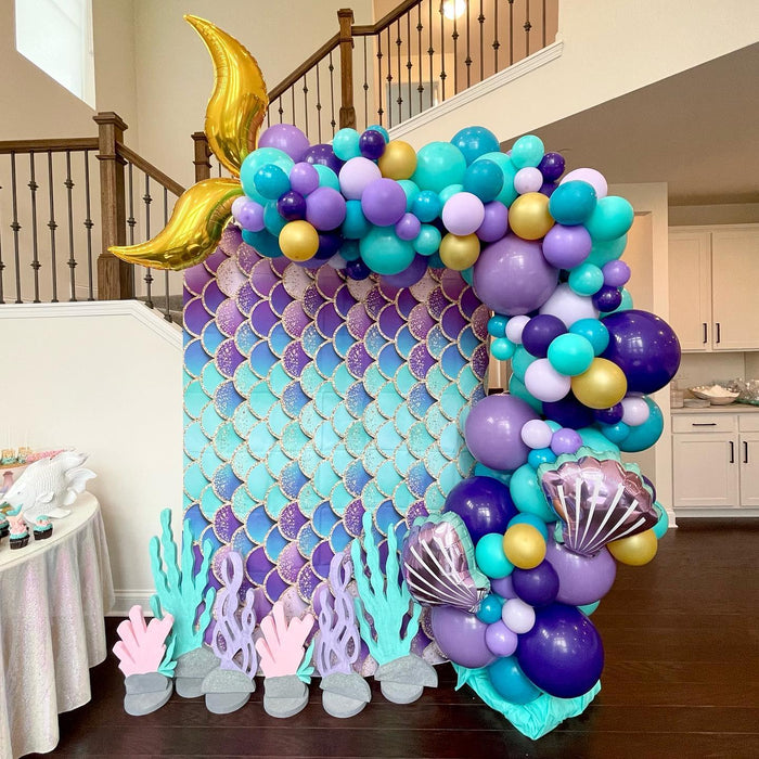 Mermaid Tail Seashell Balloon Arch with Scaly Backdrop