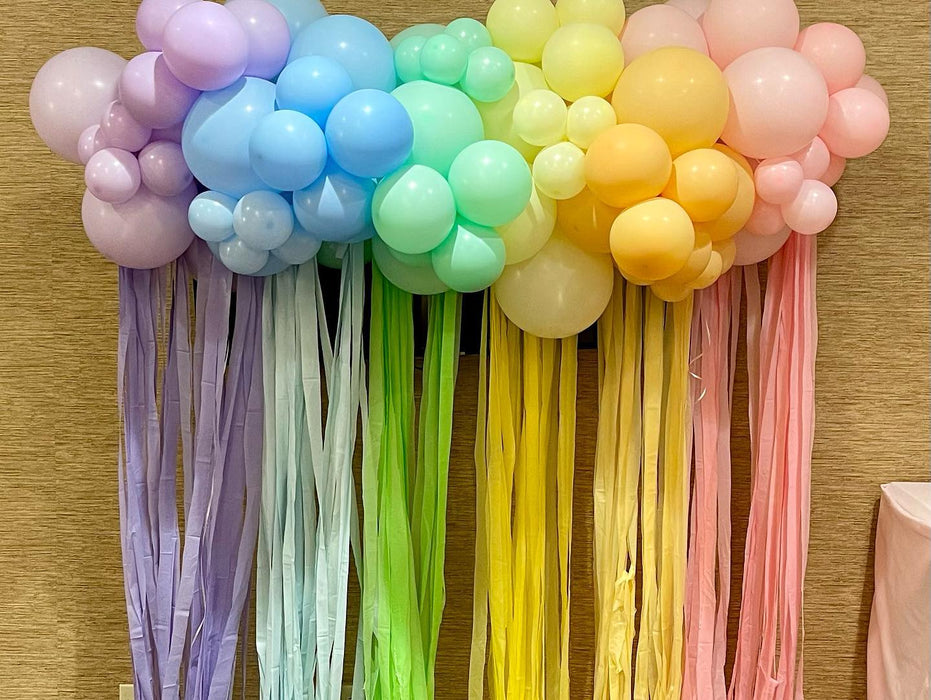 Rainbow Butterfly Tassel Centerpieces, Cake Table Balloon Arch Display & Cloud Fringe Backdrop