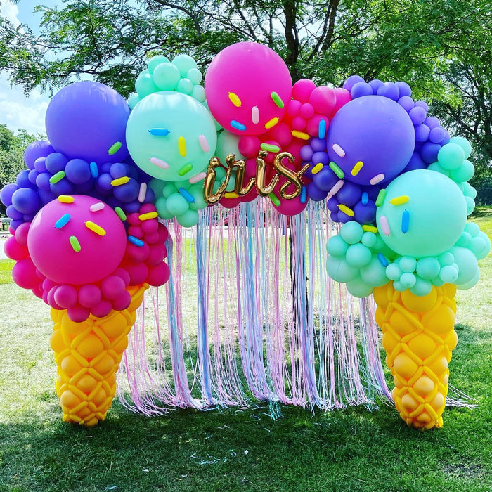 Ice Cream Cone Birthday Balloon Arch with Fringe Backdrop